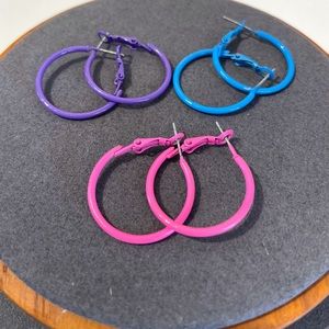 Bright color 80s hoop earrings Barbie costume disco fashion rainbow neon